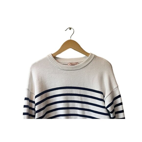 Philosophy Sweater Size L Crewneck Striped Pullover Knit Long Sleeve Beachy Blue - Picture 2 of 8